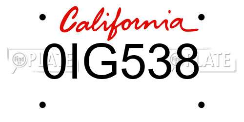 0IG538 California License Plate
