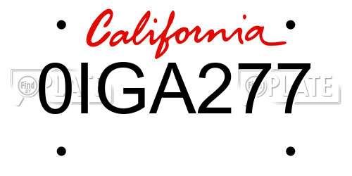 0IGA277 California License Plate