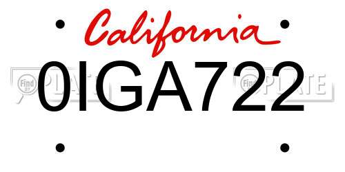 0IGA722 California License Plate