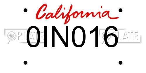 0IN016 California License Plate