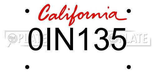 0IN135 California License Plate