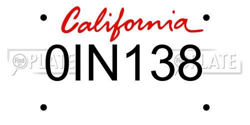 0IN138 California License Plate