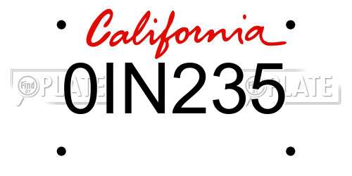 0IN235 California License Plate