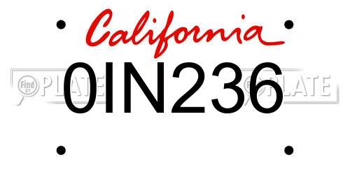 0IN236 California License Plate
