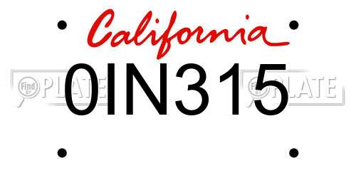 0IN315 California License Plate