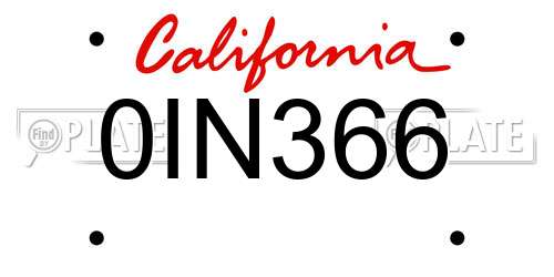 0IN366 California License Plate