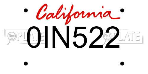 0IN522 California License Plate