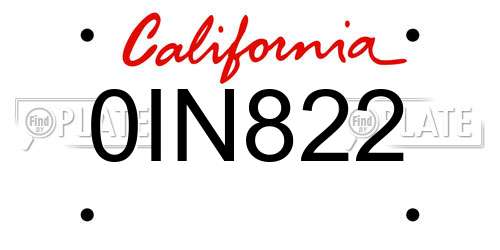 0IN822 California License Plate