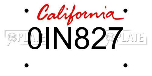 0IN827 California License Plate