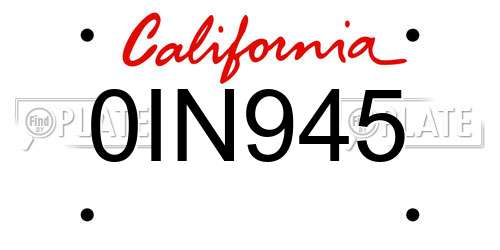 0IN945 California License Plate