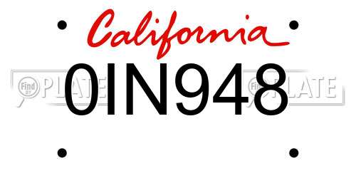0IN948 California License Plate