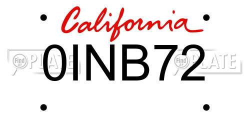 0INB72 California License Plate