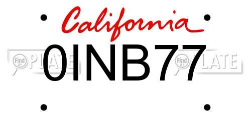 0INB77 California License Plate