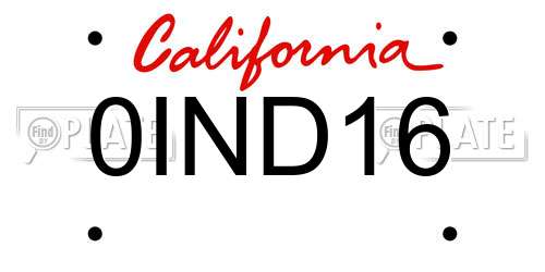 0IND16 California License Plate