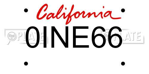 0INE66 California License Plate