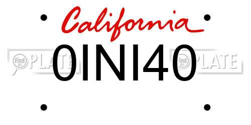 0INI40 California License Plate