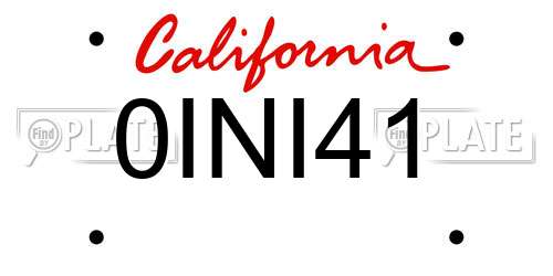 0INI41 California License Plate