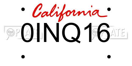 0INQ16 California License Plate