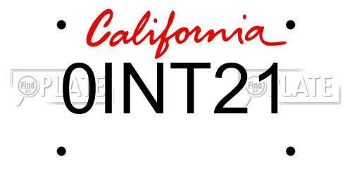 0INT21 California License Plate