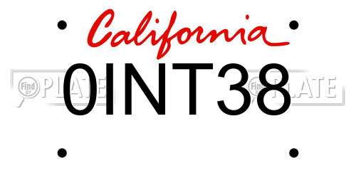0INT38 California License Plate