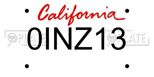 0INZ13 California License Plate