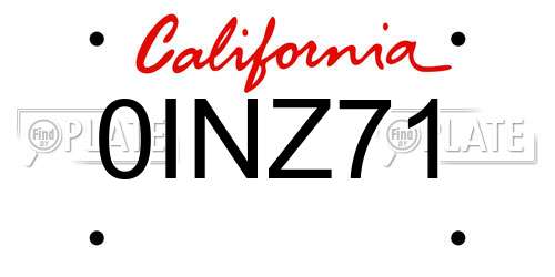 0INZ71 California License Plate