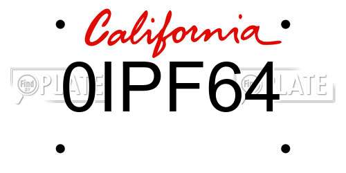0IPF64 California License Plate