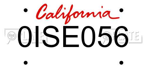 0ISE056 California License Plate
