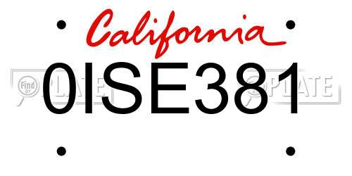 0ISE381 California License Plate