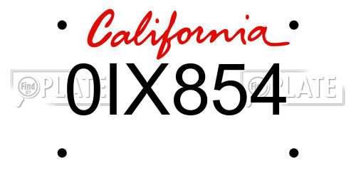 0IX854 California License Plate