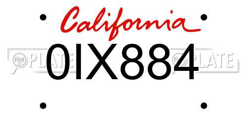 0IX884 California License Plate