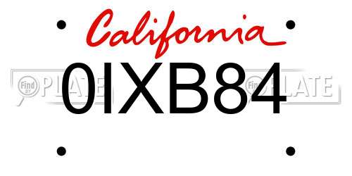 0IXB84 California License Plate