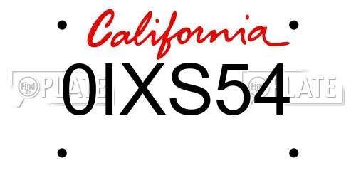 0IXS54 California License Plate