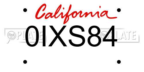 0IXS84 California License Plate