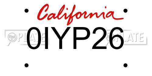 0IYP26 California License Plate