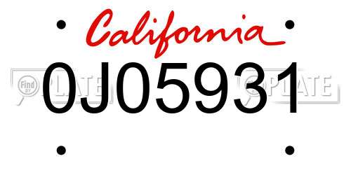 0J05931 California License Plate