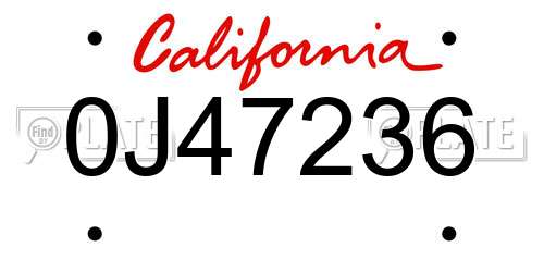 0J47236 California License Plate