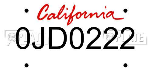 0JD0222 California License Plate