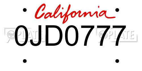 0JD0777 California License Plate