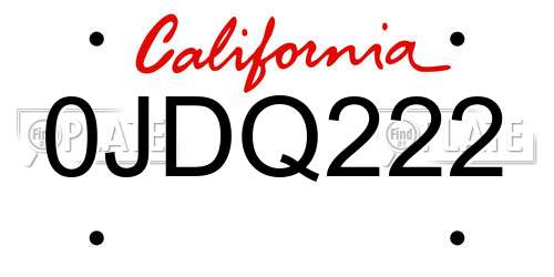 0JDQ222 California License Plate