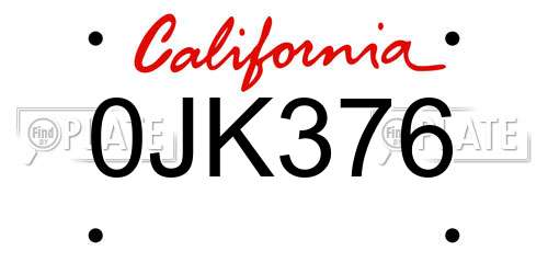 0JK376 California License Plate