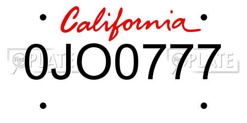 0JO0777 California License Plate