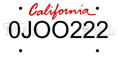 0JOO222 California License Plate