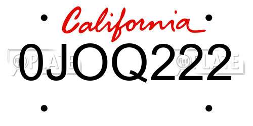 0JOQ222 California License Plate