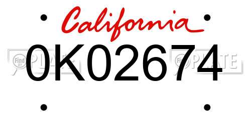0K02674 California License Plate