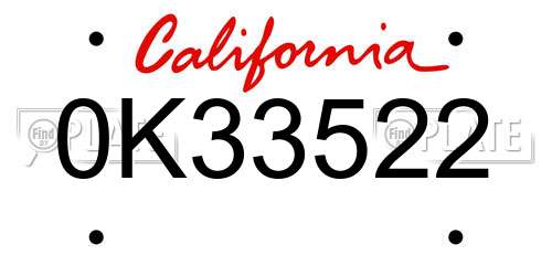 0K33522 California License Plate