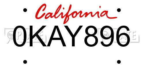 0KAY896 California License Plate