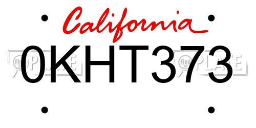 0KHT373 California License Plate