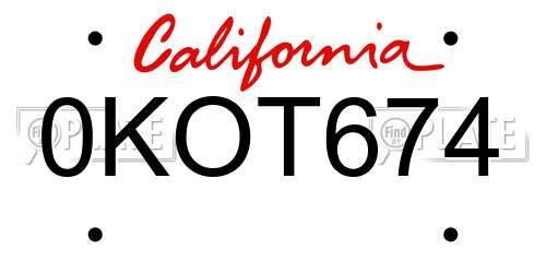 0KOT674 California License Plate