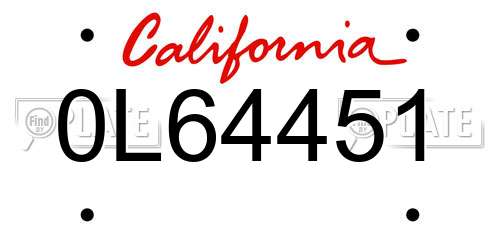 0L64451 California License Plate